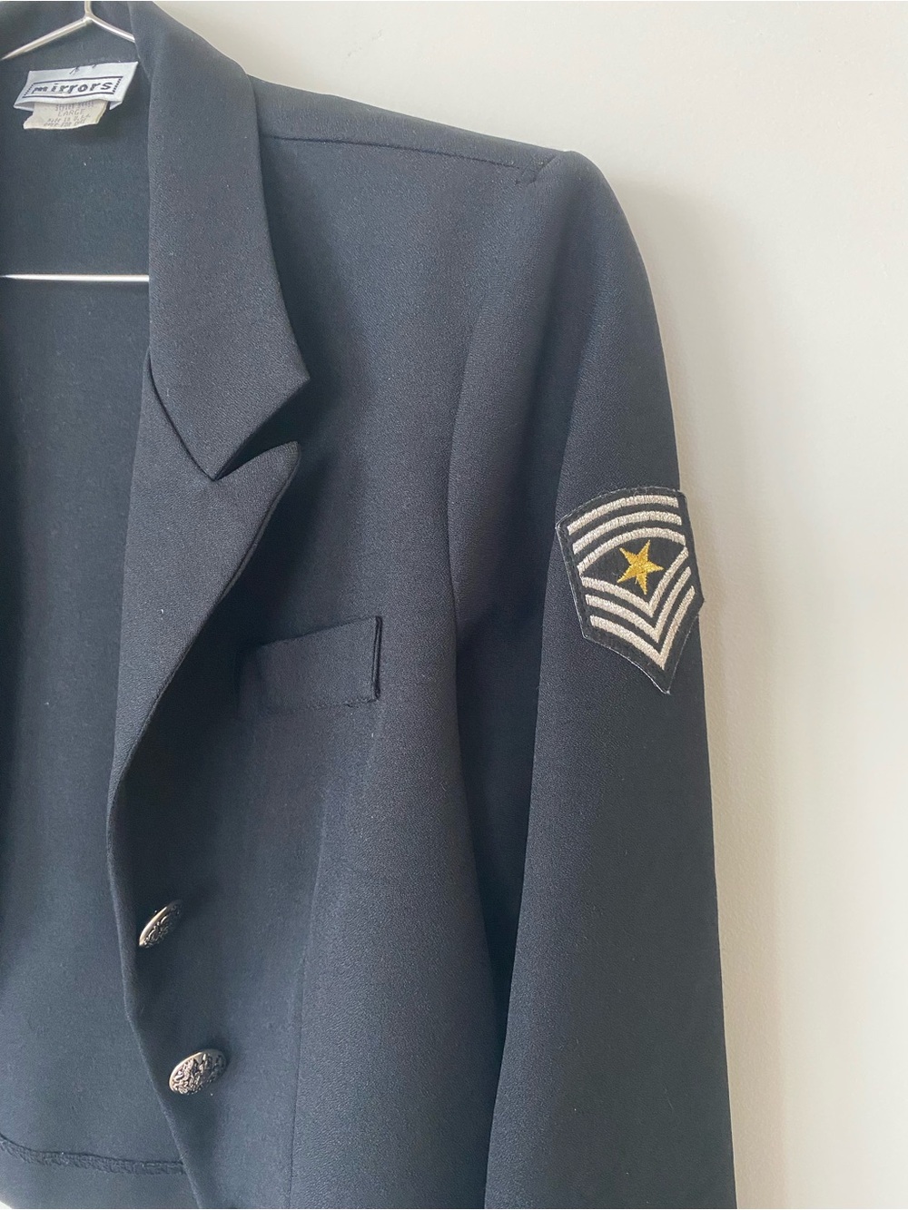 Vintage Mirrors Cropped Black Military-Style Blazer with Silver Accents - Picture 3 of 7